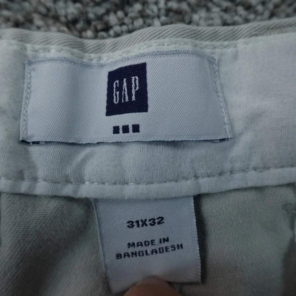 Gap‎ Pants Mens 31X32 Beige White Chino Trouser Flat Front Straight Leg Casual